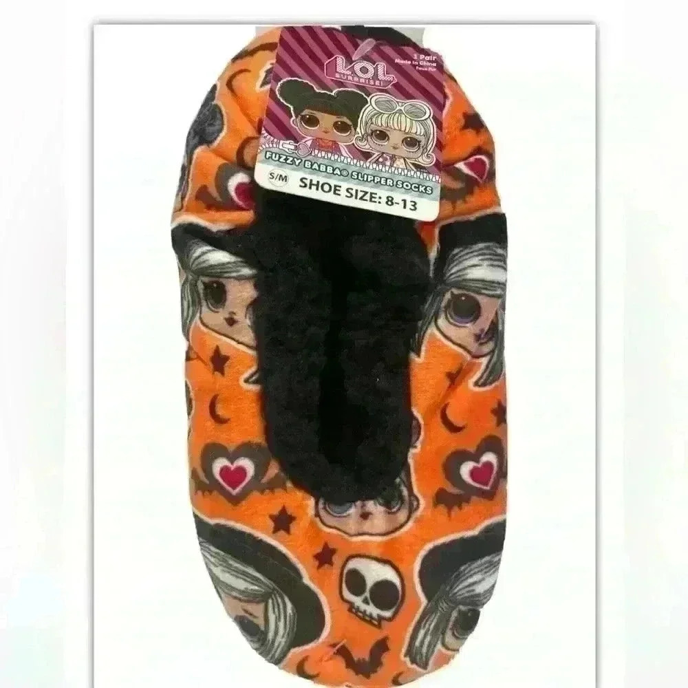 LOL Surprise Fuzzy Babba Slipper Socks Orange Halloween Kids Shoe Size 8-13 S/M